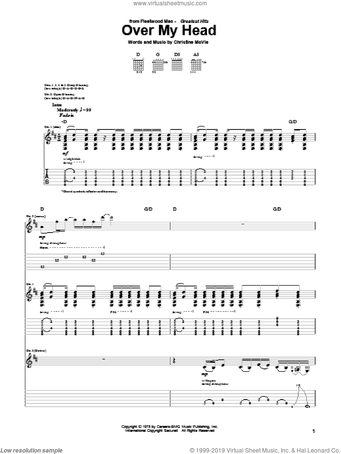 Over My Head sheet music for guitar (tablature) (PDF) v2