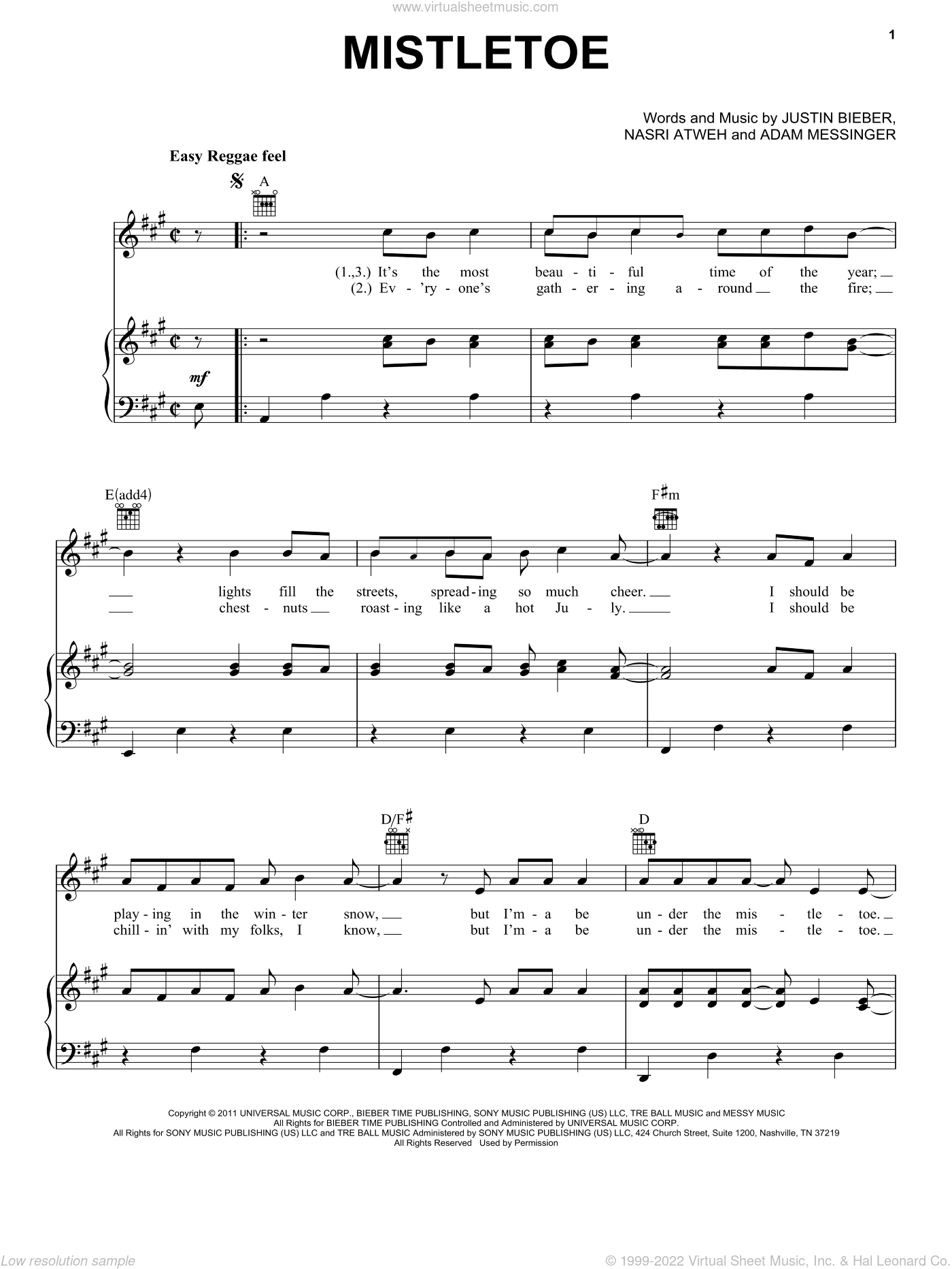 Bieber - Mistletoe sheet music for voice, piano or guitar PDF