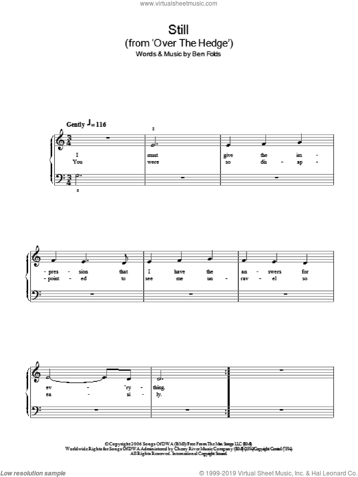 Ben Folds: Still sheet music for piano solo (PDF)