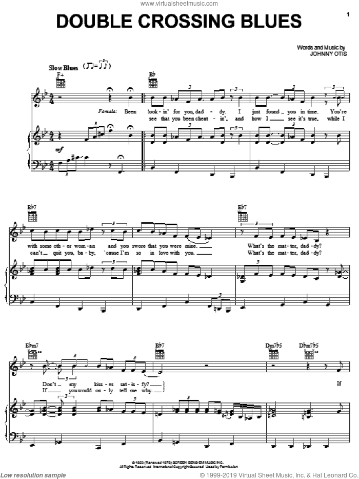 Double Crossing Blues sheet music for voice, piano or guitar