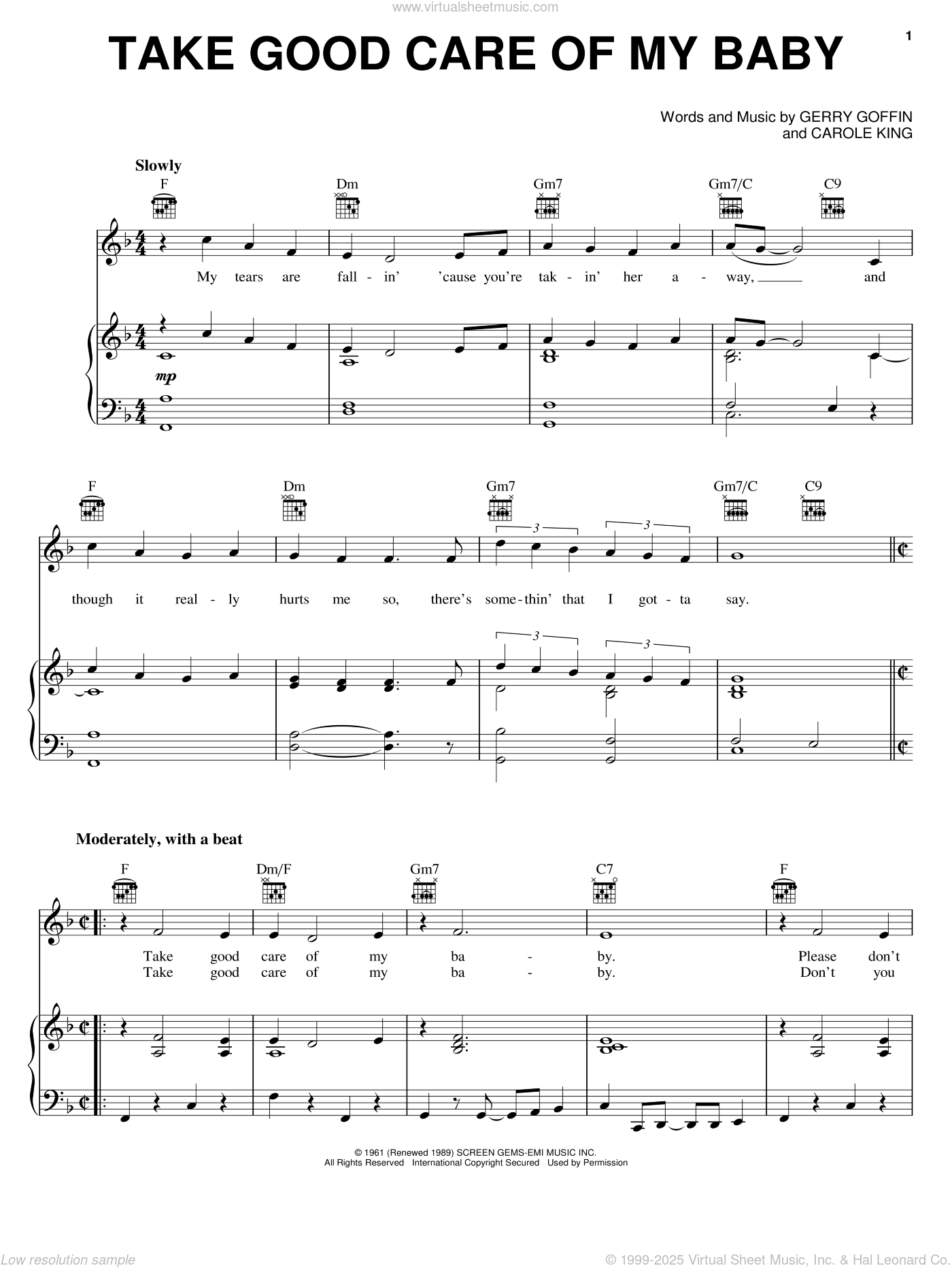 Vee - Take Good Care Of My Baby sheet music for voice, piano or guitar