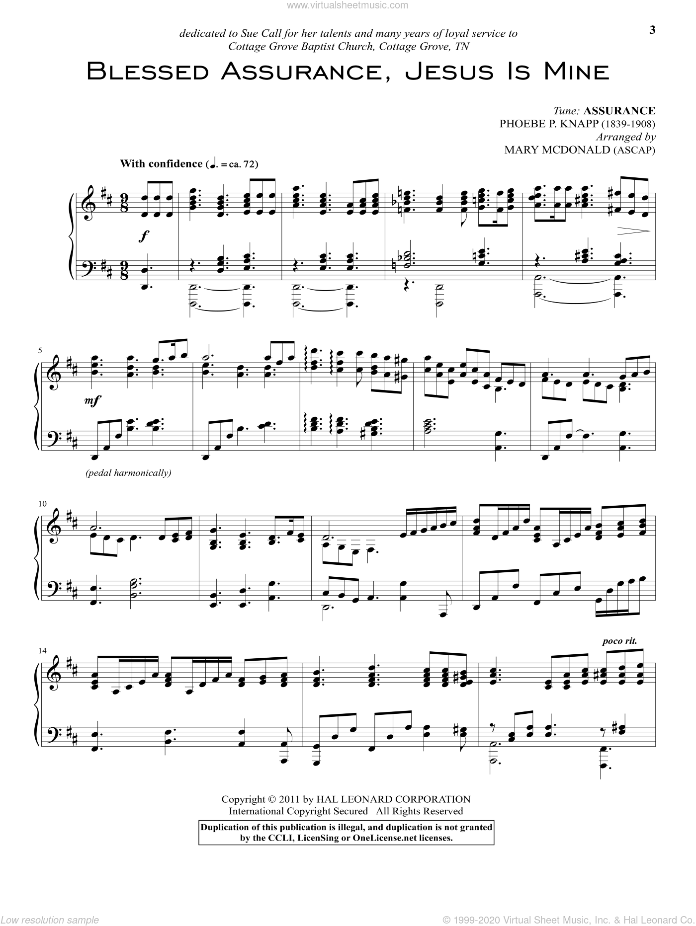 Knapp - Blessed Assurance sheet music for piano solo [PDF]