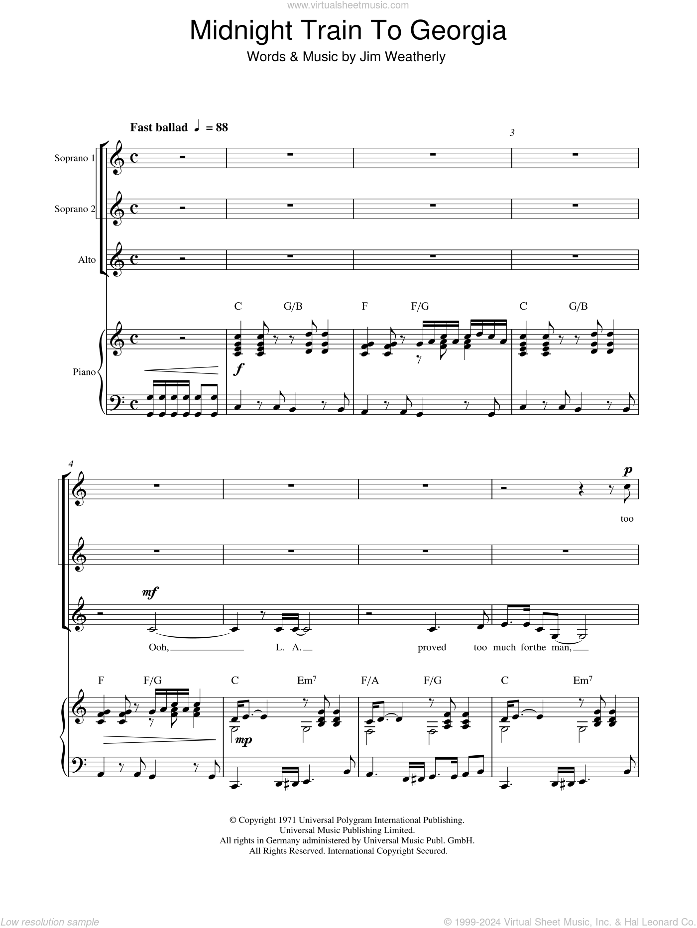 Midnight Train to Georgia (arr. Berty Rice) sheet music for choir (SSA ...