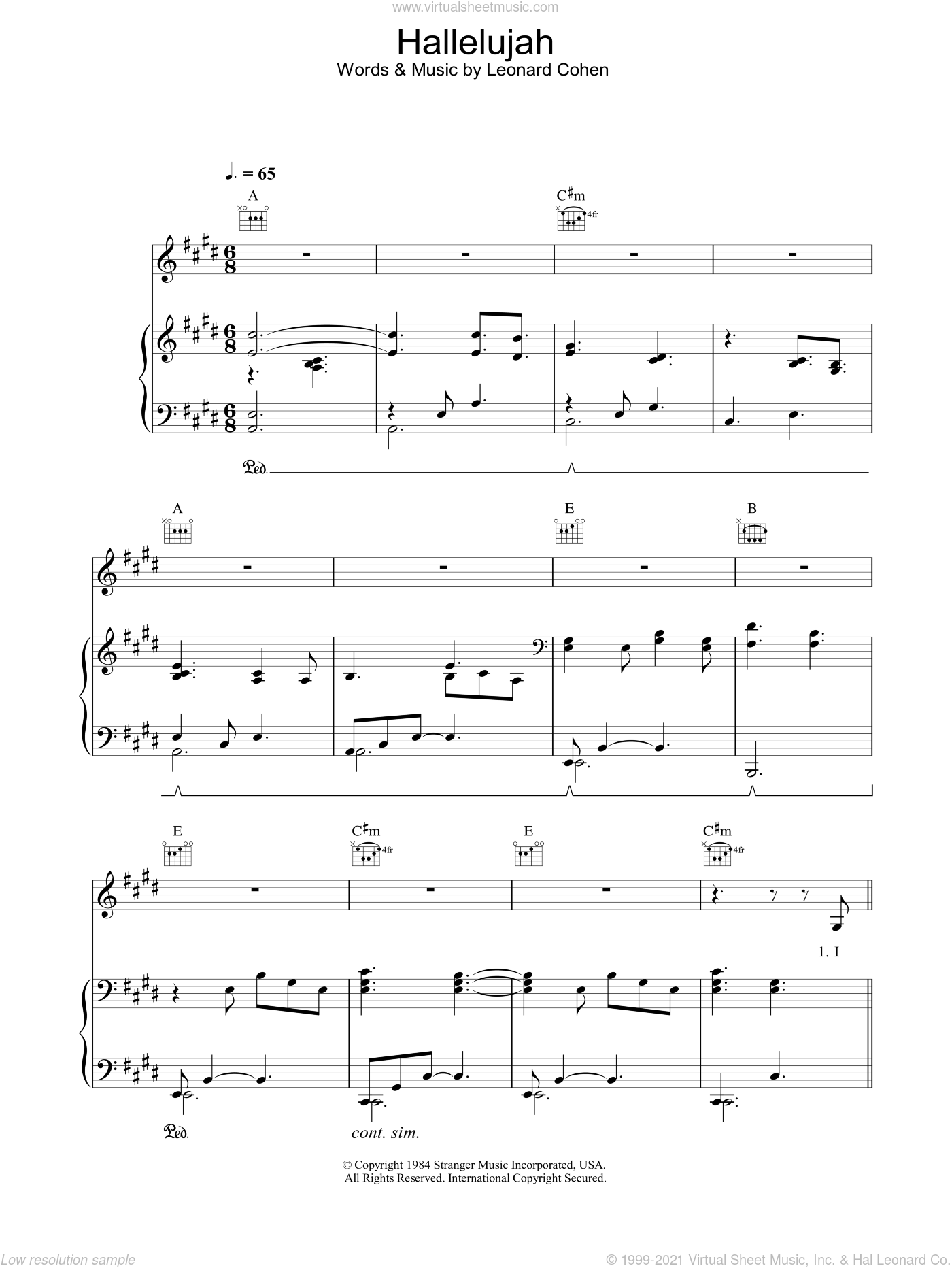 Lang - Hallelujah sheet music for voice, piano or guitar [PDF]