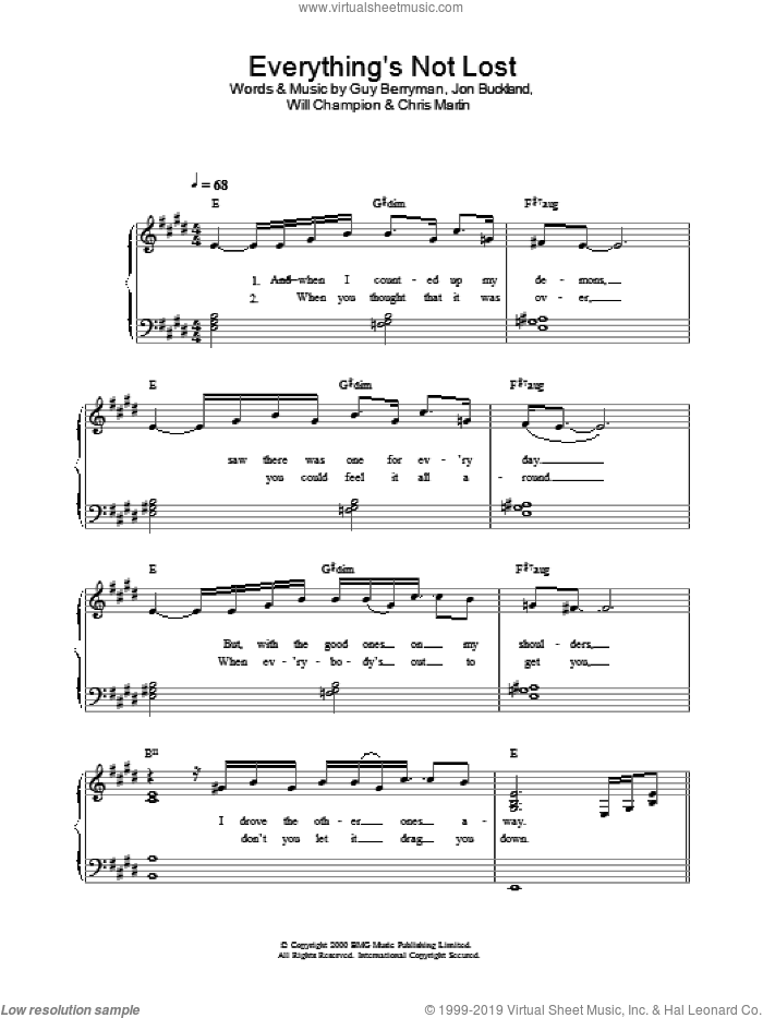 Everything's Not Lost sheet music for piano solo (PDF)