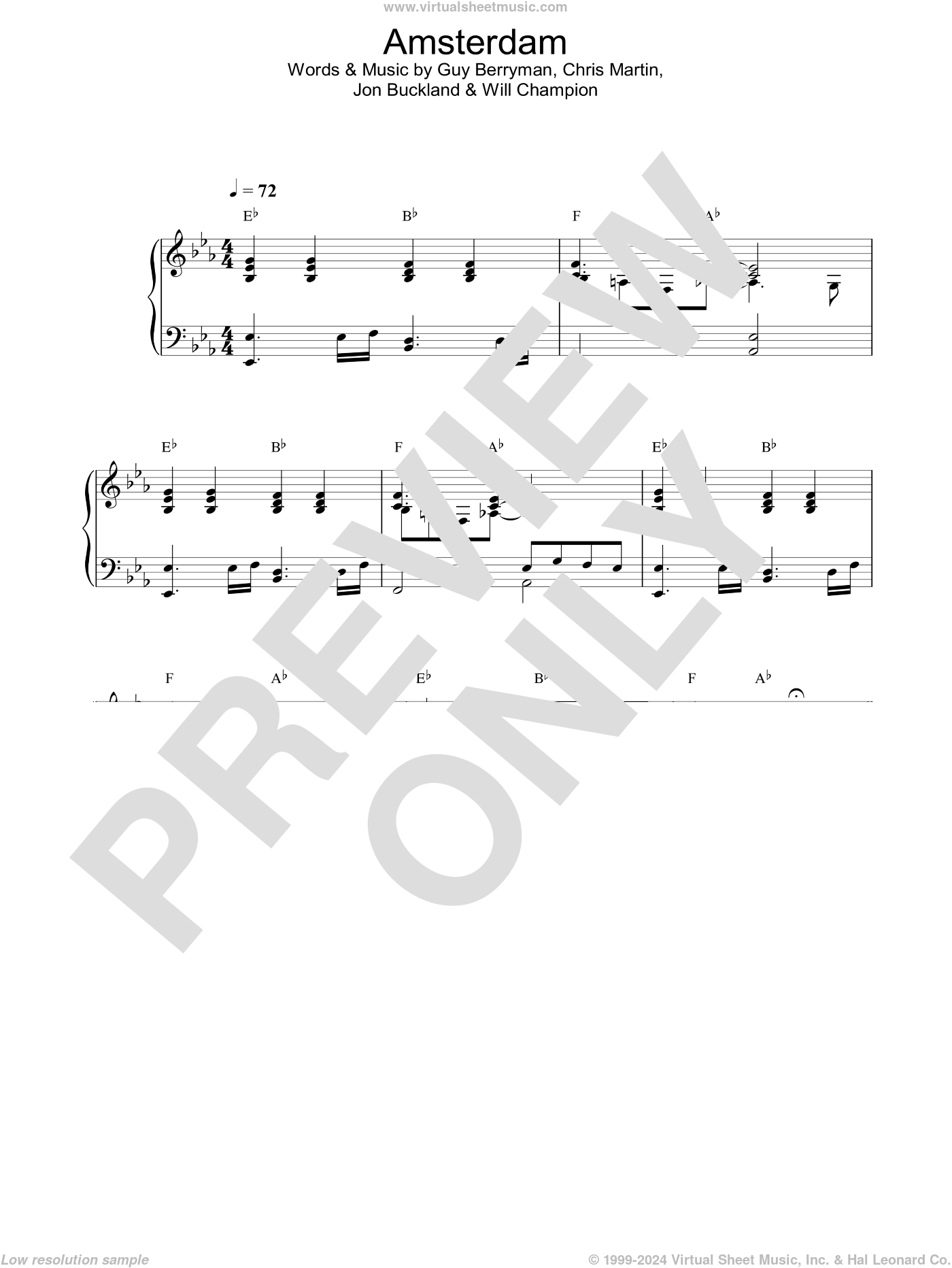 Coldplay - Amsterdam sheet music for piano solo [PDF] v2