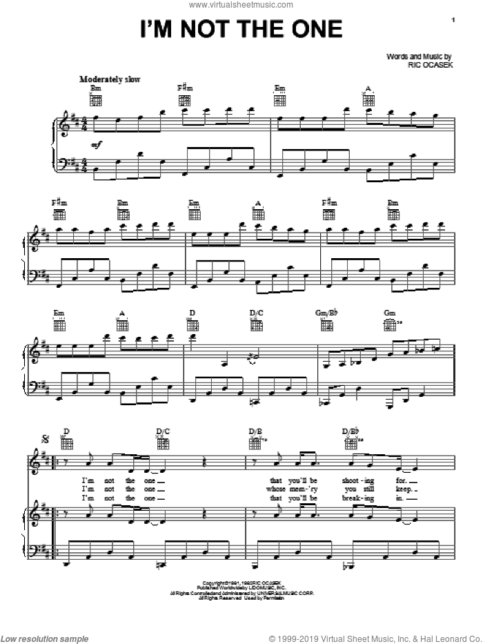 ミュージック Note By Note I'm Not The One sheet music for voice, piano or guitar (PDF)