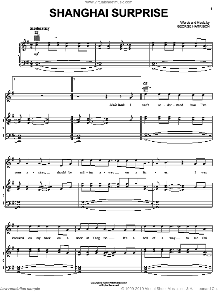 Shanghai Surprise sheet music for voice, piano or guitar (PDF)