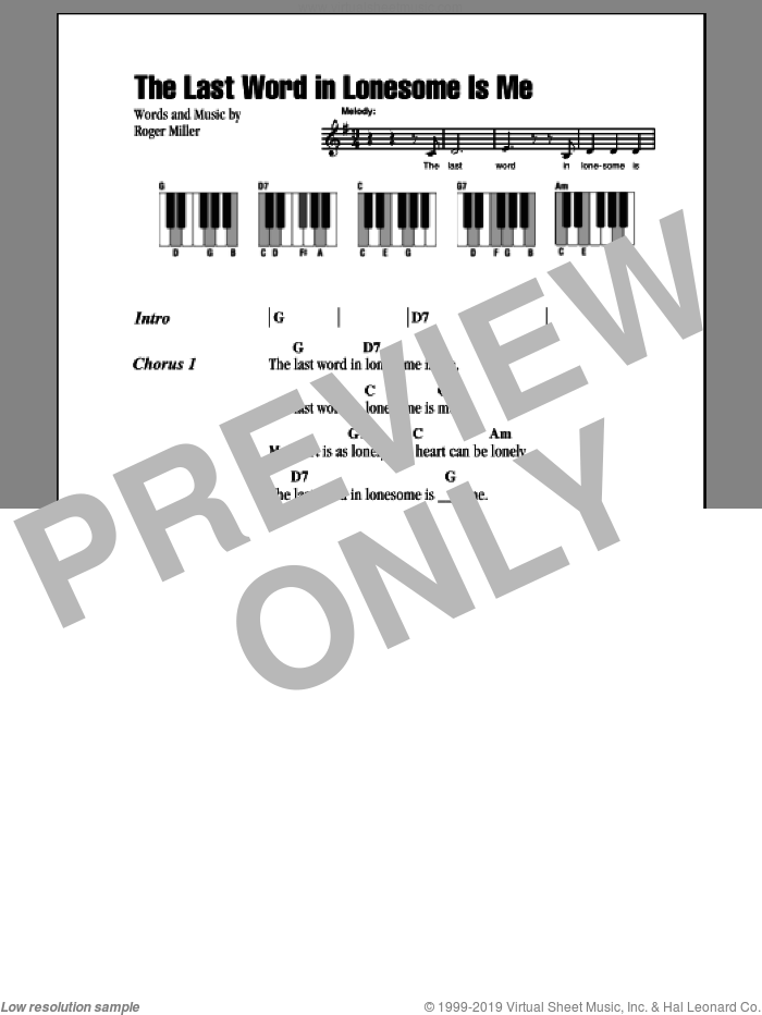 The Last Word In Lonesome Is Me sheet music for piano solo (chords ...