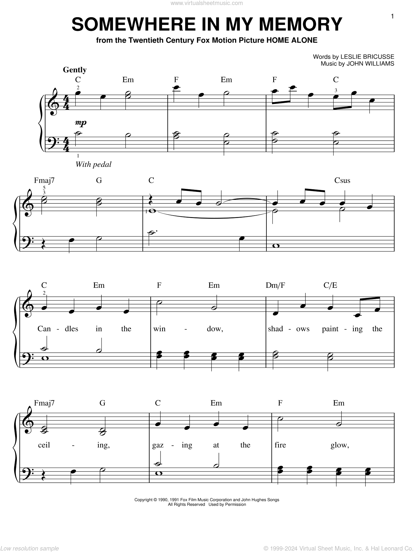 Somewhere In My Memory, (easy) sheet music for piano solo (PDF)