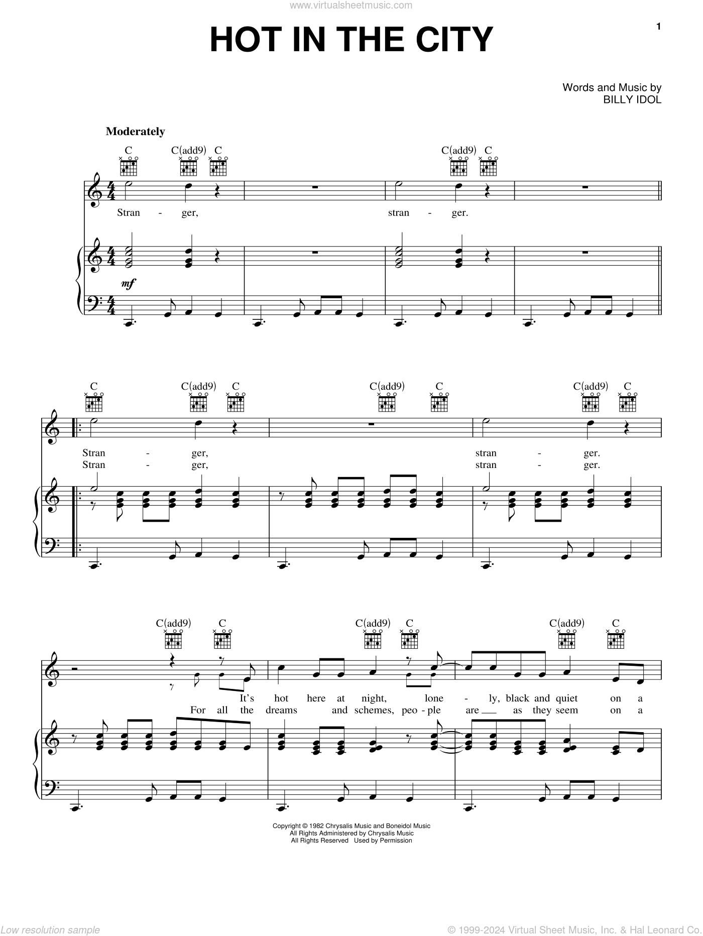 Hot In The City sheet music for voice, piano or guitar (PDF)