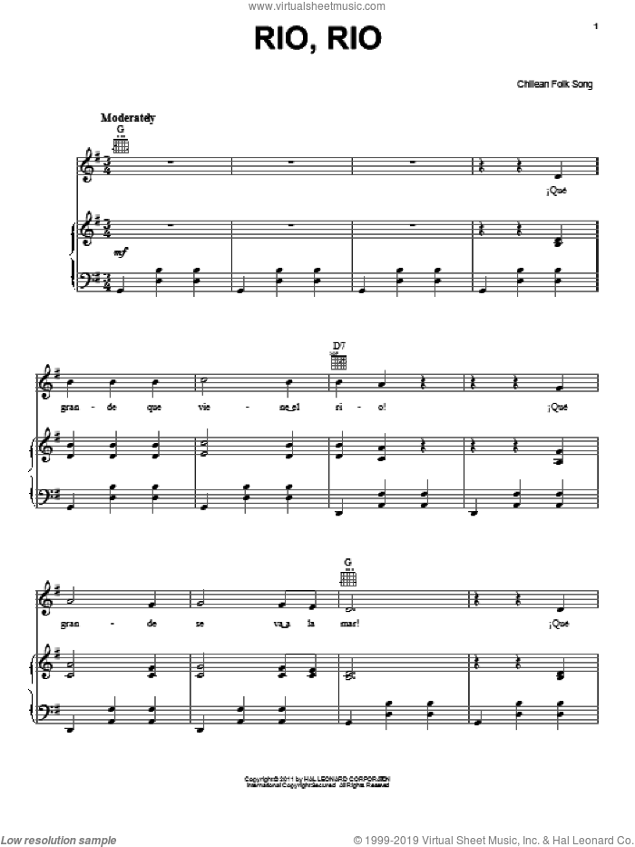 Rio, Rio sheet music for voice, piano or guitar (PDF)