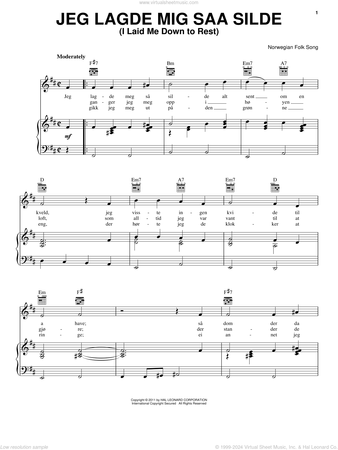 Jeg Lagde Mig Saa Silde (I Laid Me Down To Rest) sheet music for voice ...