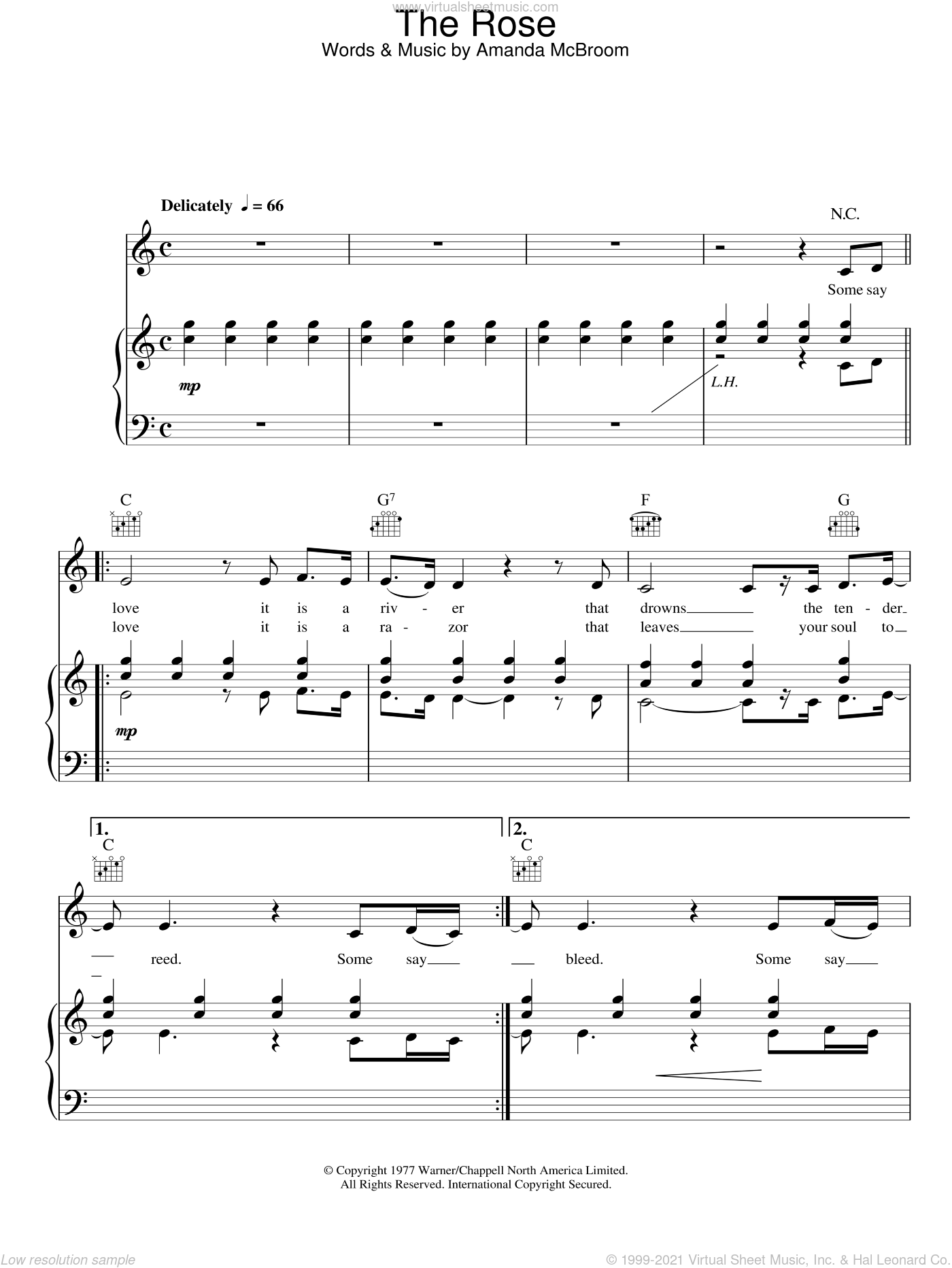 Midler - The Rose sheet music for voice, piano or guitar [PDF]