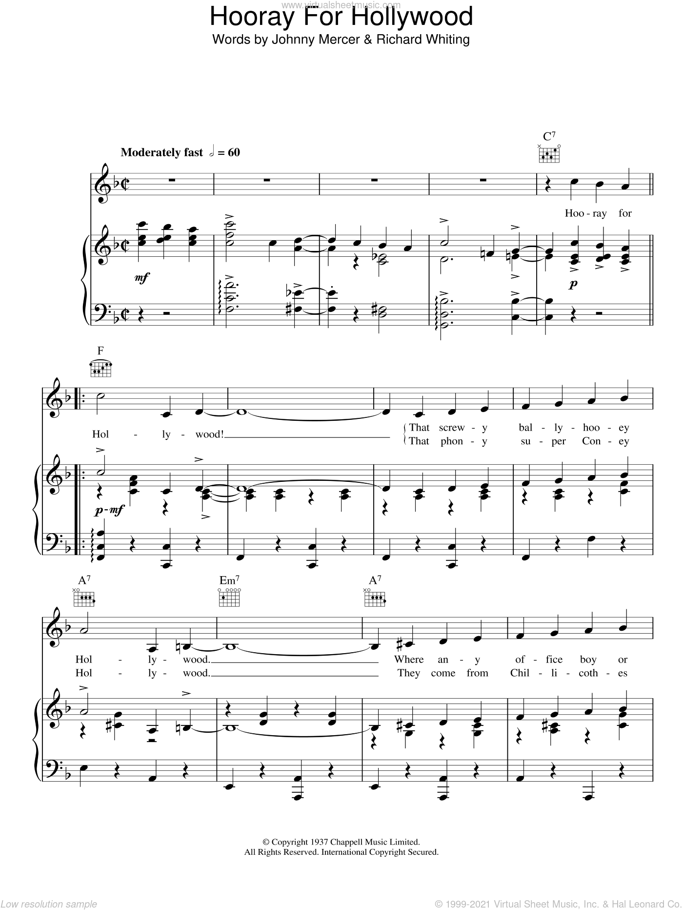 Day Hooray For Hollywood Sheet Music For Voice Piano Or Guitar