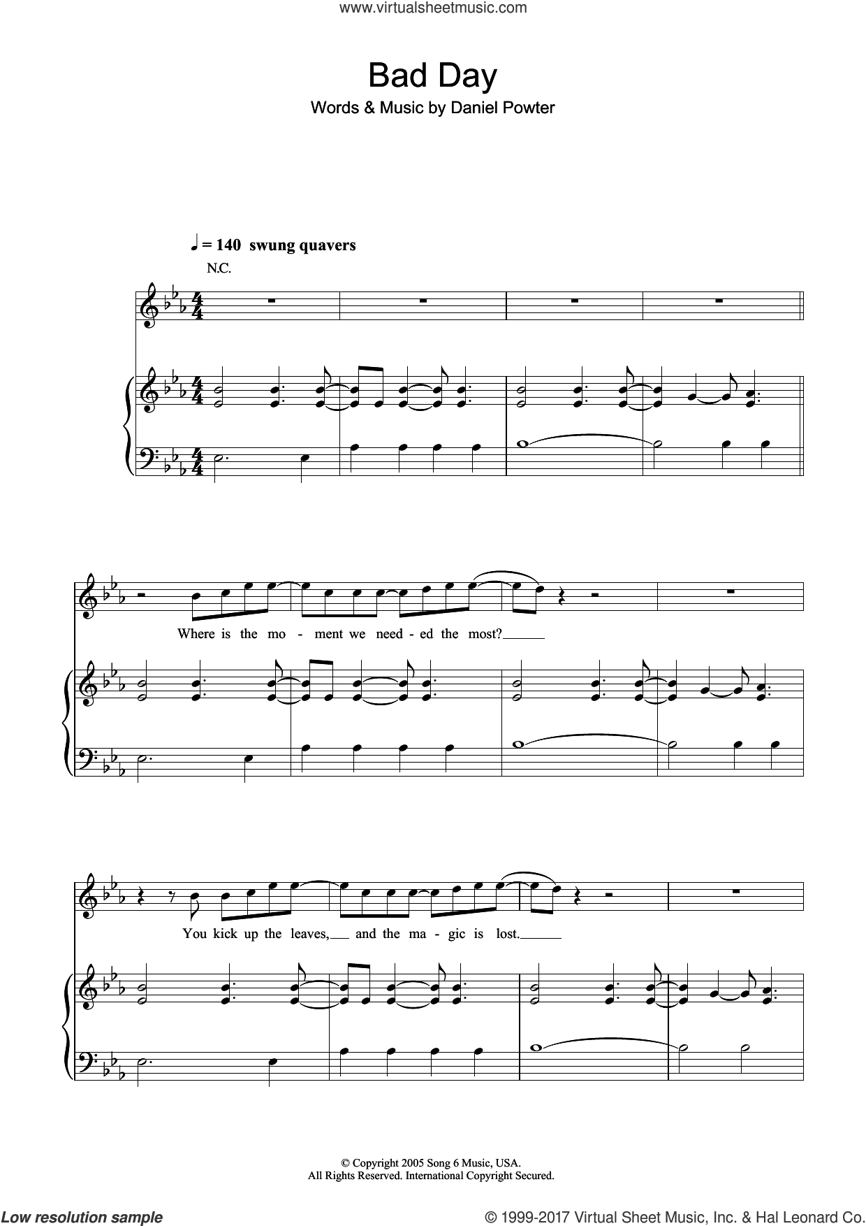 Powter Bad Day Sheet Music For Voice Piano Or Guitar Pdf