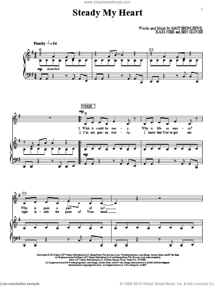 Jobe - Steady My Heart sheet music for voice, piano or guitar