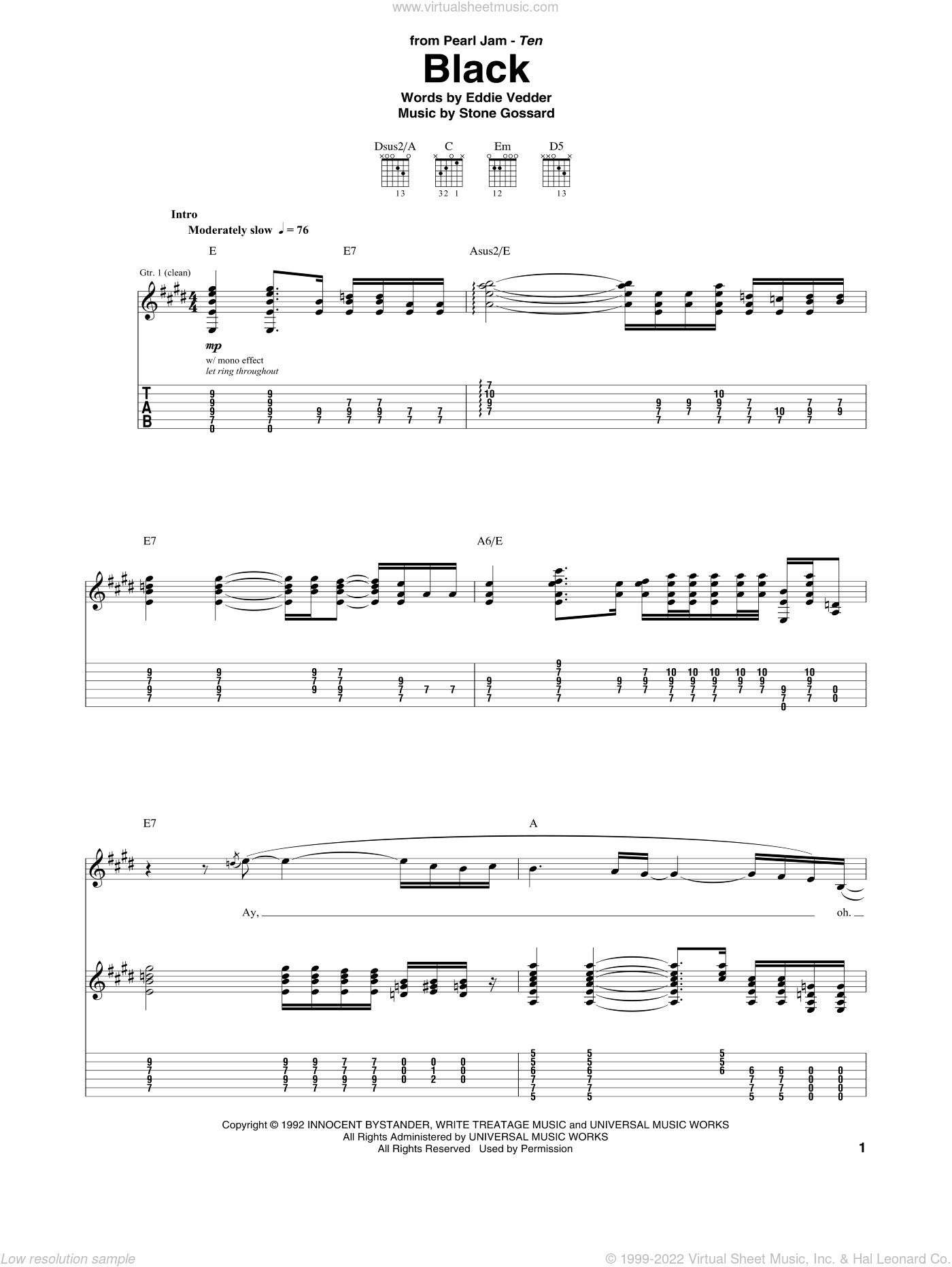Cover Icon Of Black Sheet Music For Guitar Tablature By Pearl Jam Eddie Vedder And Stone Gossard Intermediate Skill Level