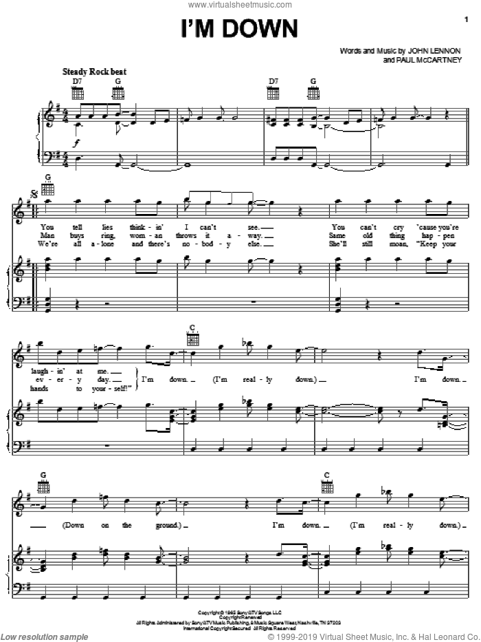 I'm Down sheet music for voice, piano or guitar (PDF-interactive)