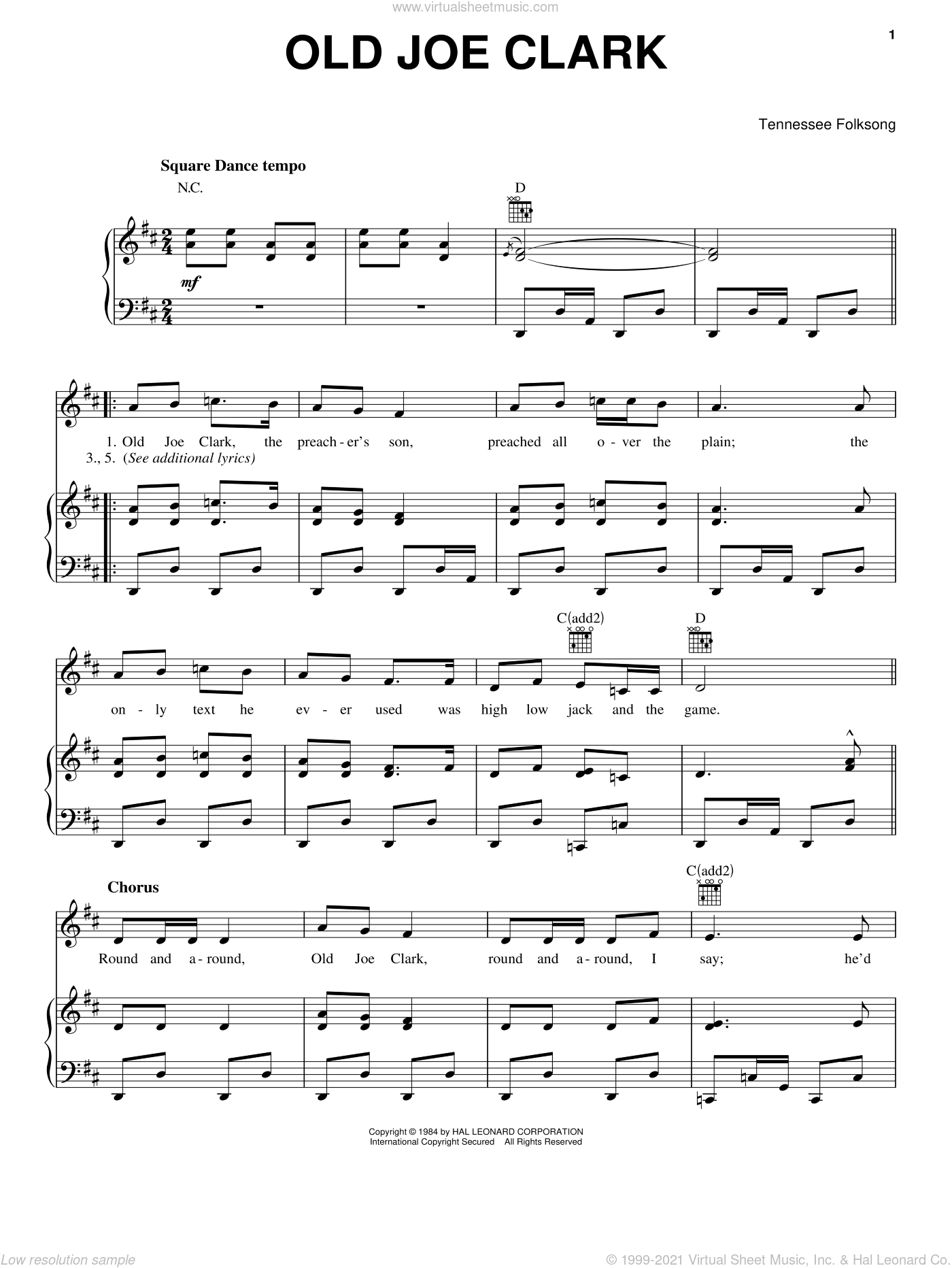 Old Joe Clark sheet music for voice, piano or guitar (PDF)