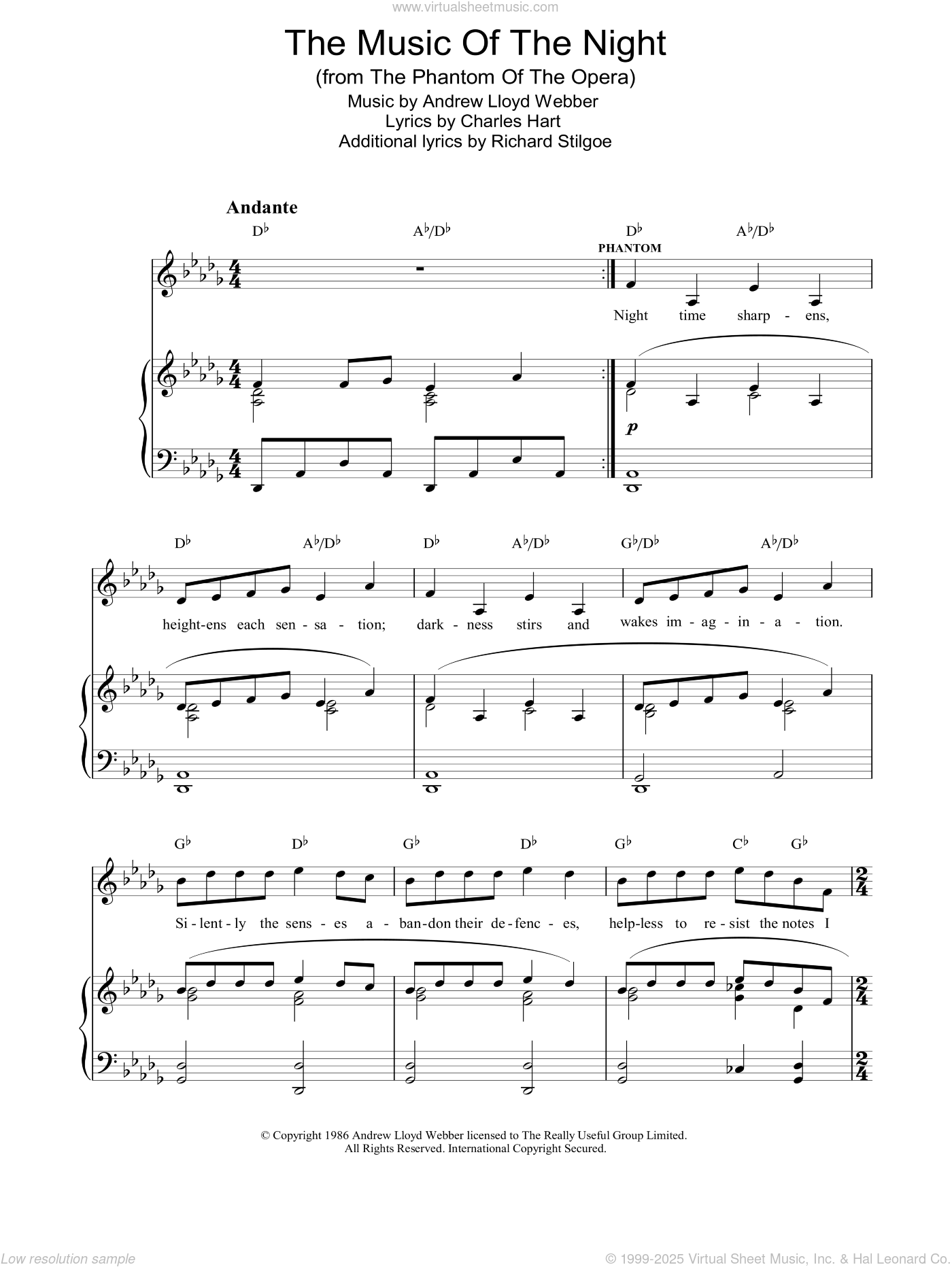 The Music Of The Night (from The Phantom Of The Opera) sheet music for ...