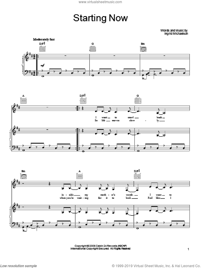 Michaelson Starting Now Sheet Music For Voice Piano Or Guitar