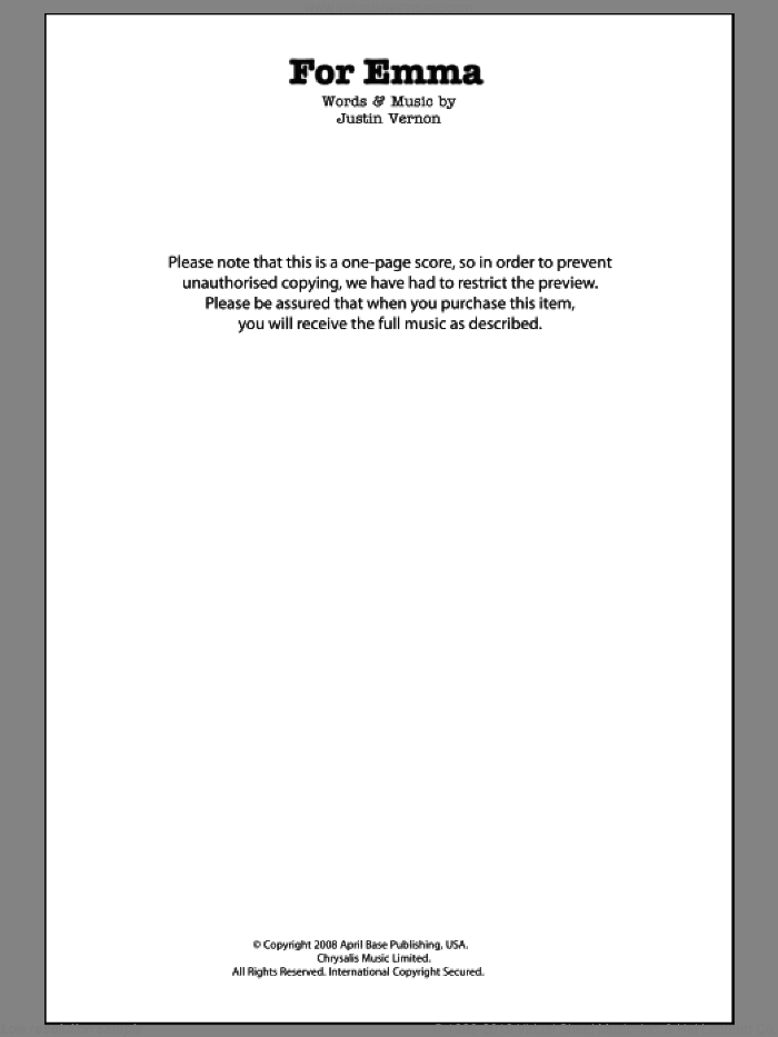 Note For Emma For Emma sheet music for guitar (chords) (PDF)