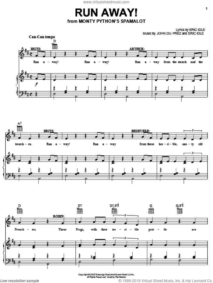 Running Away Note Run Away! sheet music for voice, piano or guitar (PDF)