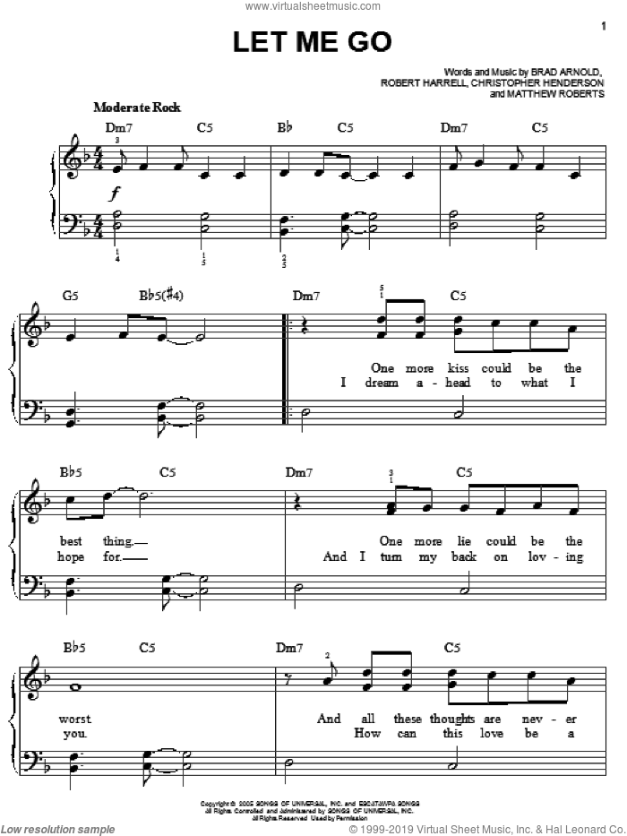 Let Me Go sheet music for piano solo (PDF-interactive)