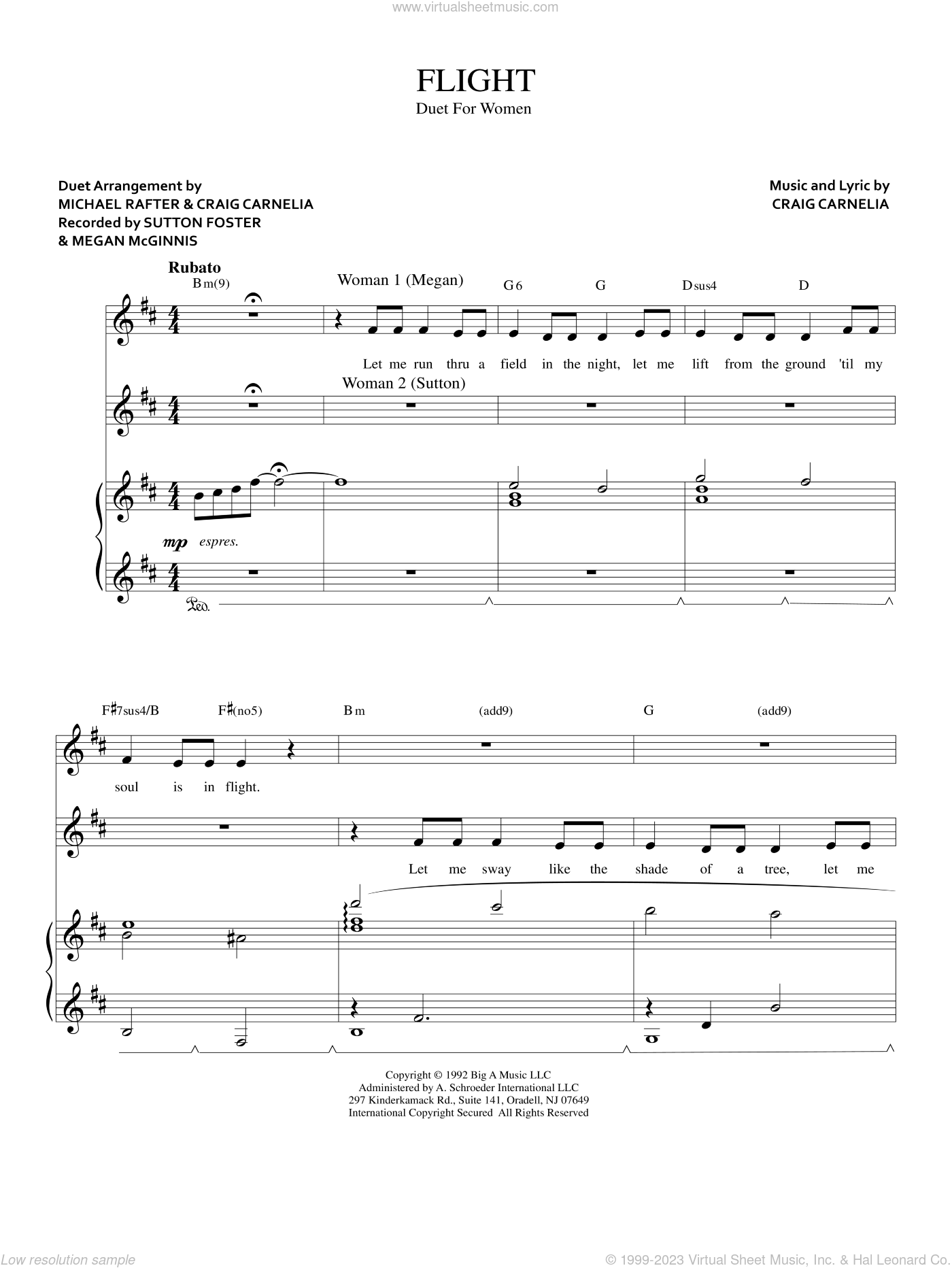 Carnelia - Flight sheet music for two voices and piano [PDF]