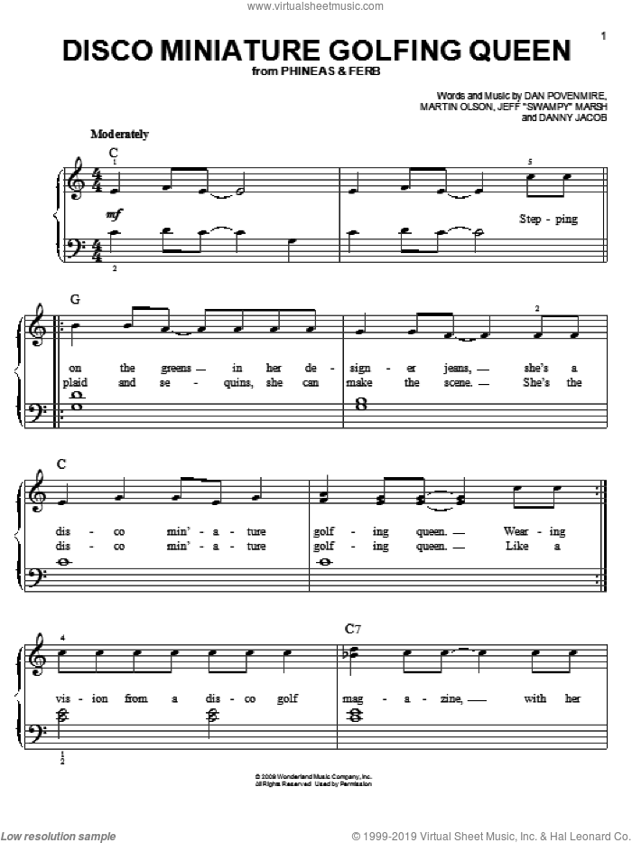 Disco Miniature Golfing Queen sheet music for piano solo (PDF)