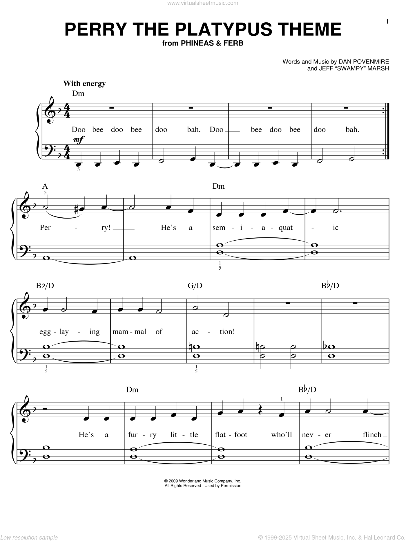 Perry The Platypus Theme (from Phineas And Ferb) sheet music for