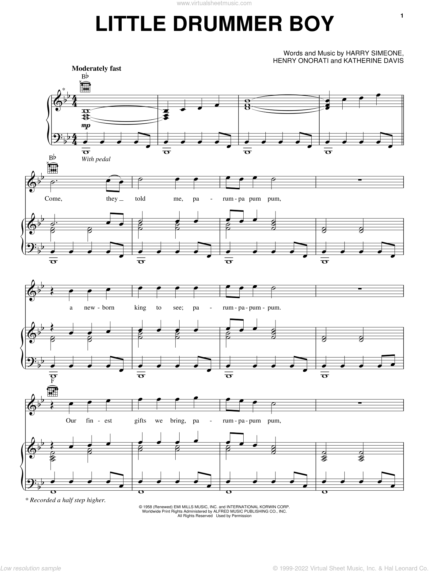 Seger - The Little Drummer Boy sheet music for voice, piano or guitar
