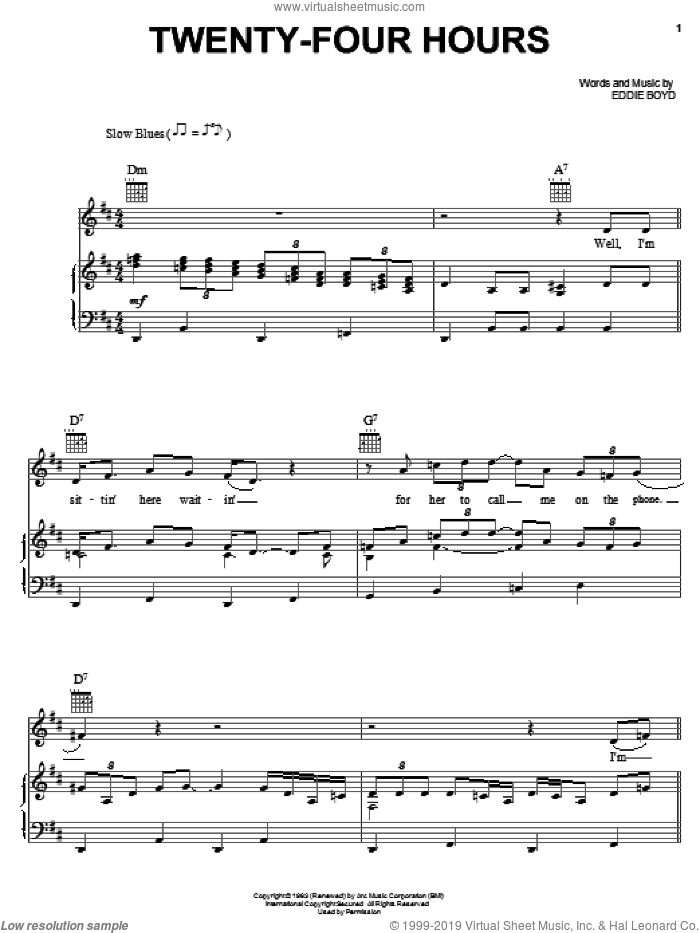 Twenty-Four Hours sheet music for voice, piano or guitar (PDF)