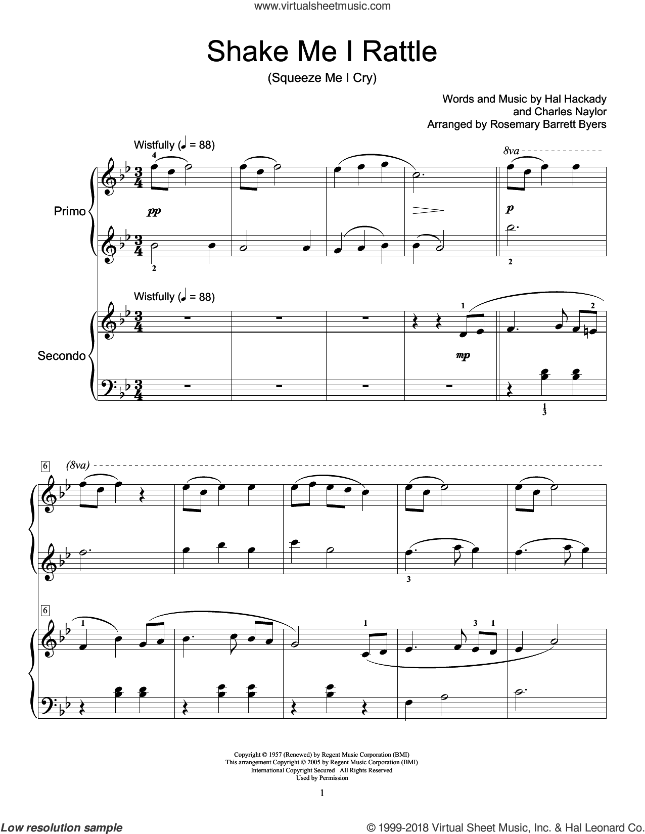 Free sheet music preview of Shake Me I Rattle (Squeeze Me I Cry) for piano ...