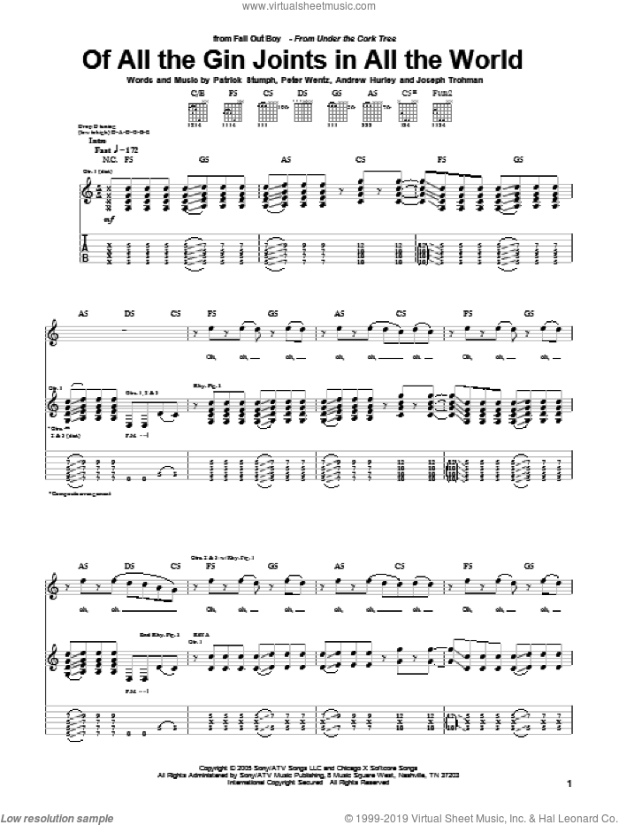 Of All The Gin Joints In All The World Sheet Music For Guitar (tablature)