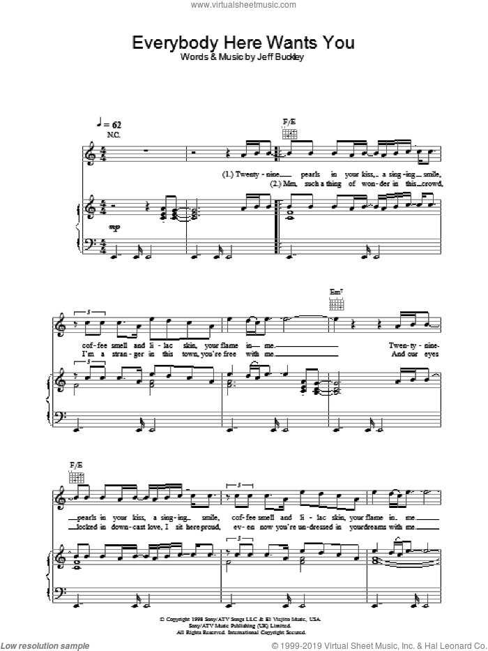 Everybody Here Wants You sheet music for voice, piano or guitar