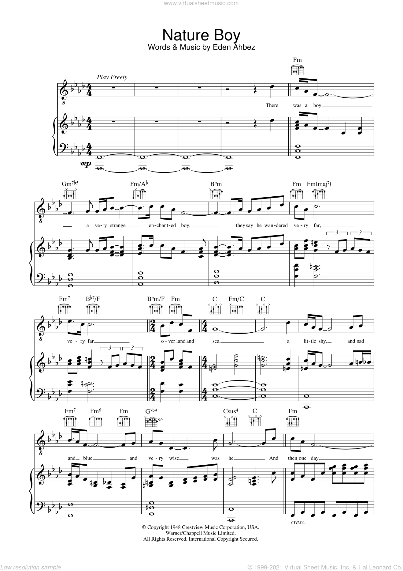 Cole Nature Boy sheet music voice, piano or guitar [PDF]