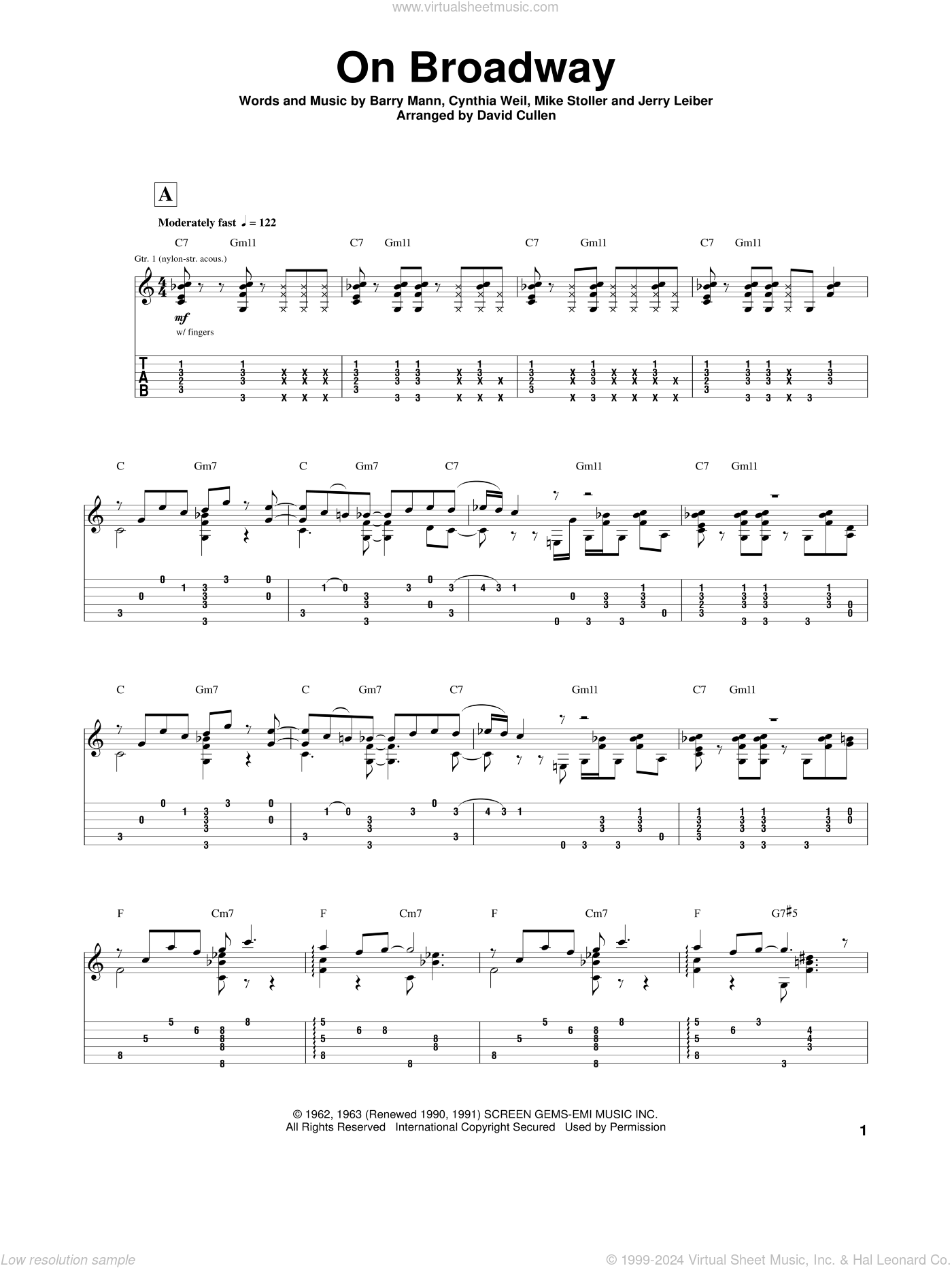 On Broadway sheet music for guitar solo (PDF)