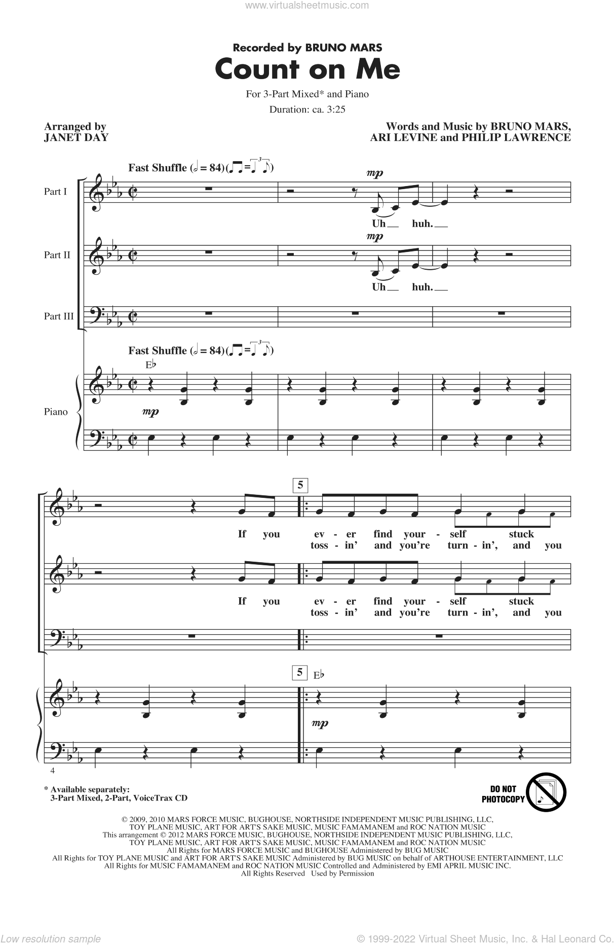 Mars Count On Me Arr Janet Day Sheet Music For Choir 3 Part Mixed