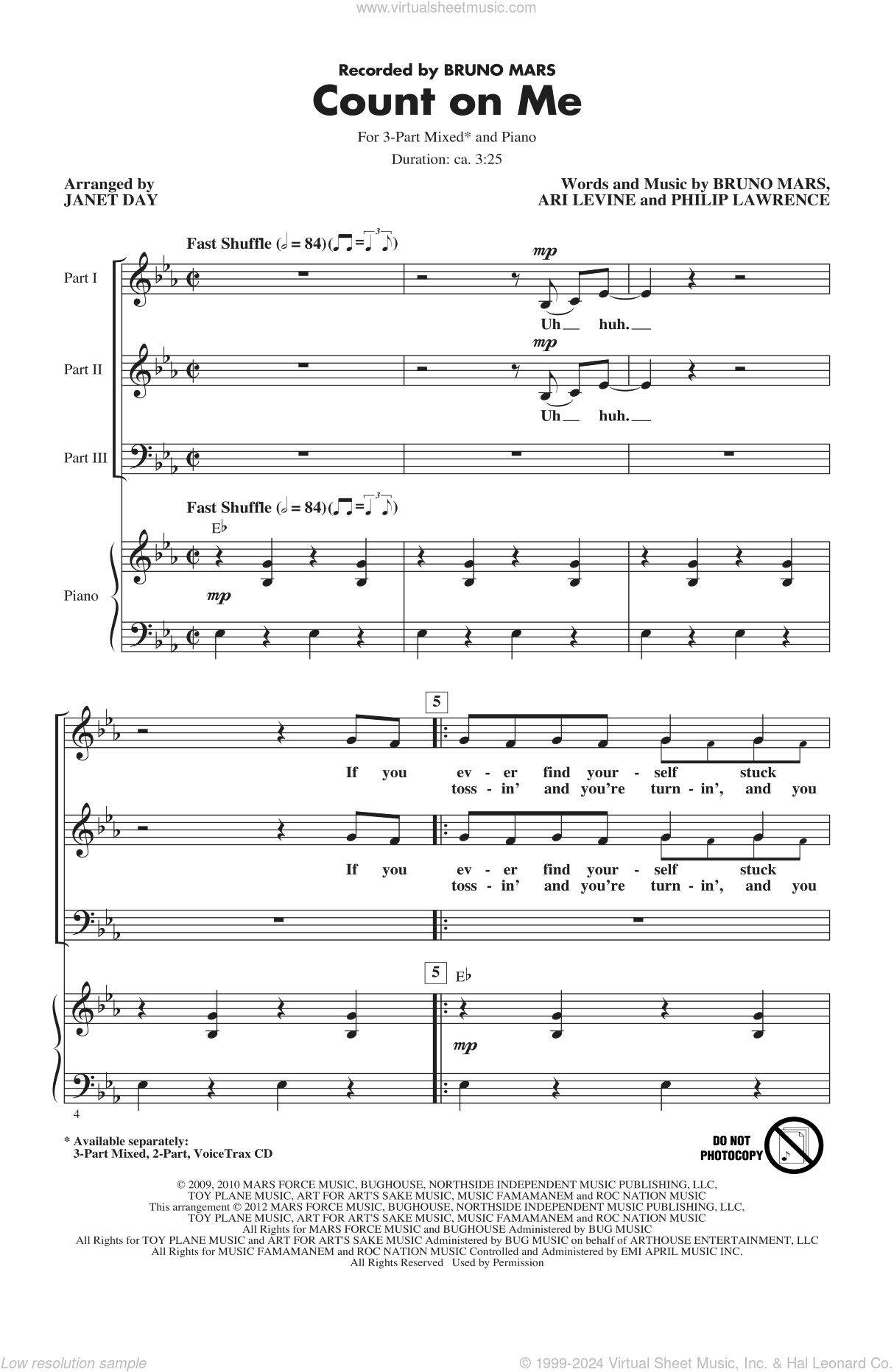 Mars Count On Me Arr Janet Day Sheet Music For Choir 3 Part Mixed