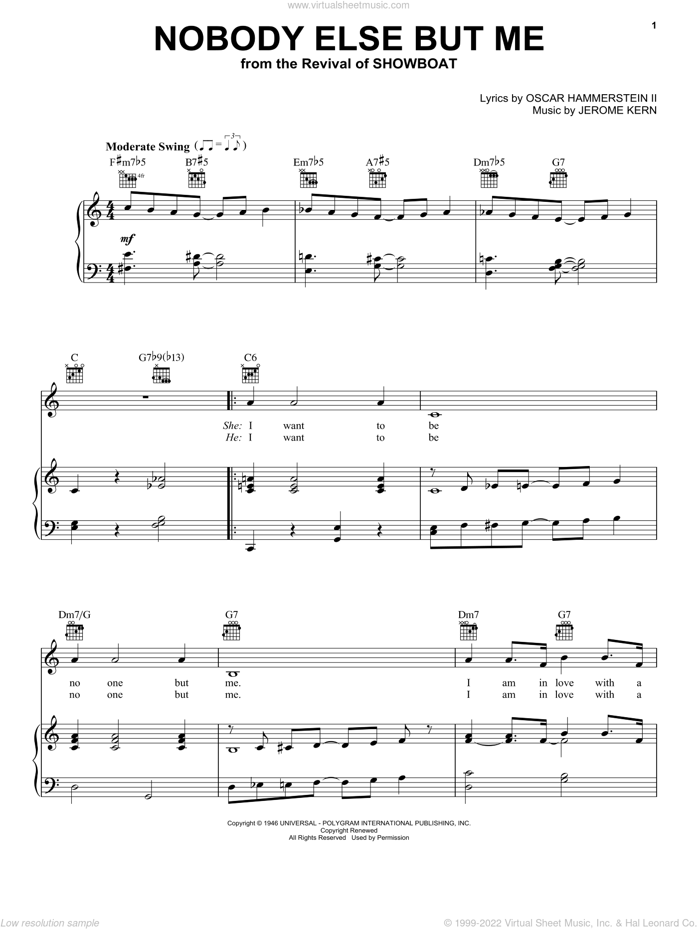 Nobody Else But Me Sheet Music For Voice, Piano Or Guitar (PDF)