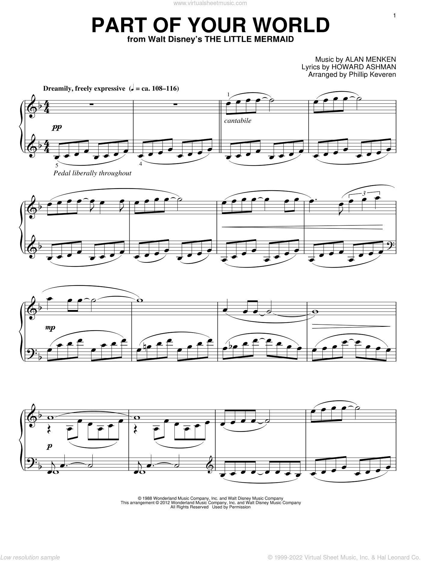 Keveren Part Of Your World Classical Version From The Little Mermaid Arr Phillip Keveren Sheet Music For Piano Solo