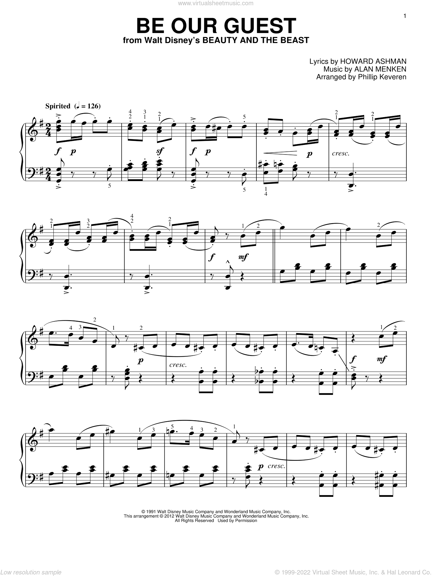 Menken Be Our Guest Classical Version From Beauty And The Beast Arr Phillip Keveren Sheet Music For Piano Solo
