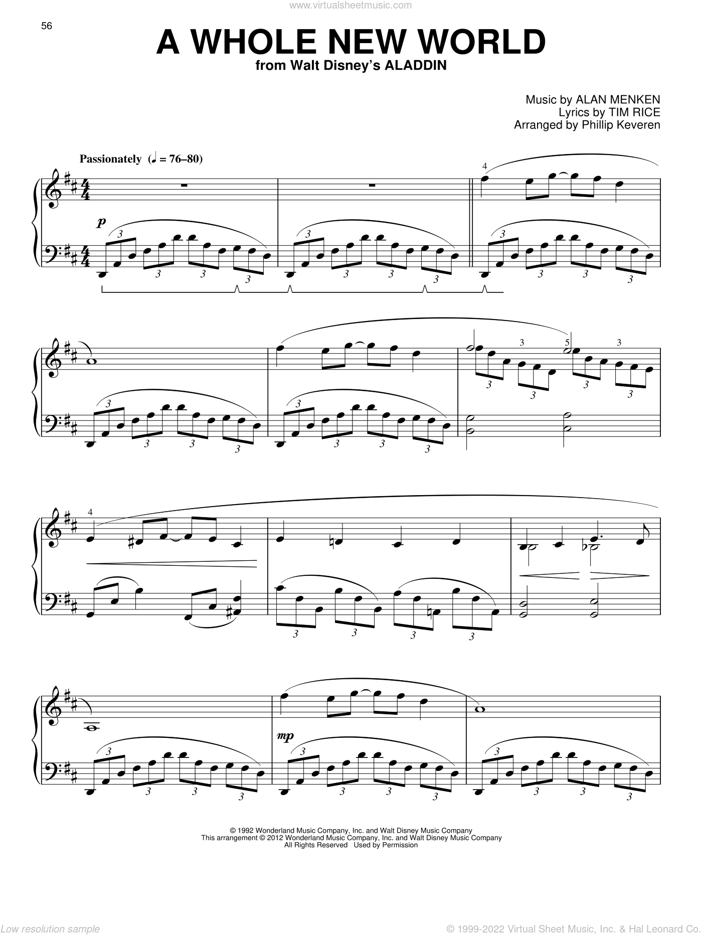 Keveren A Whole New World Classical Version From Aladdin Arr Phillip Keveren Sheet Music For Piano Solo