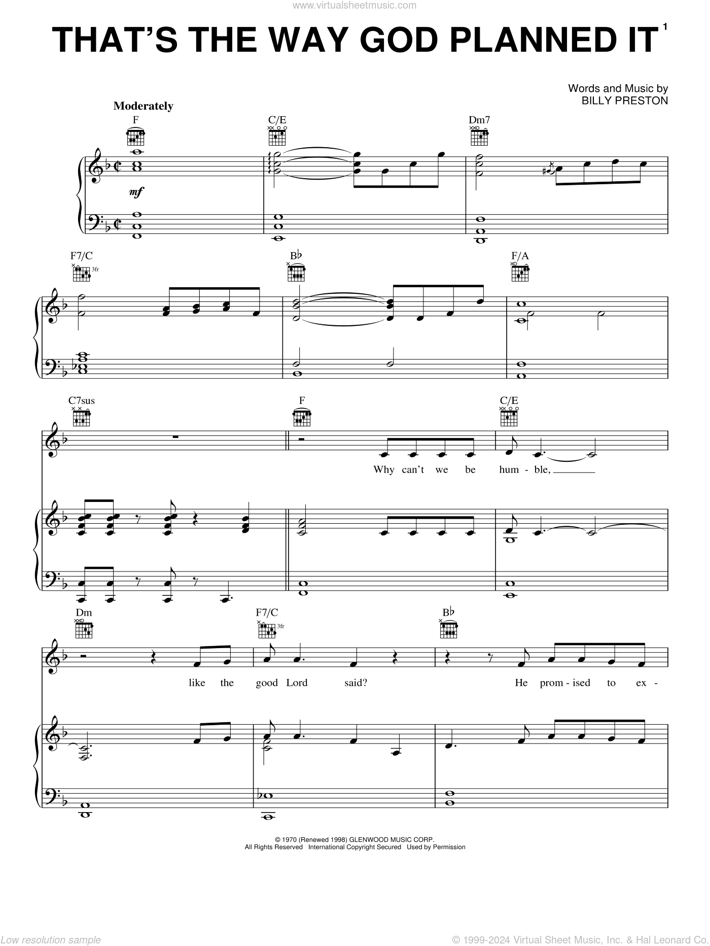 That's The Way God Planned It sheet music for voice, piano or guitar v2