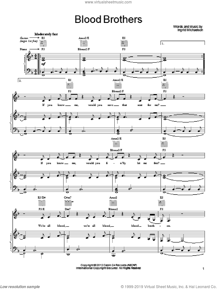 Blood Brothers sheet music for voice, piano or guitar (PDF)