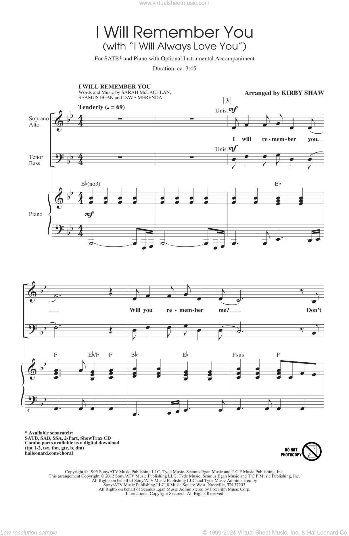 I Will Remember You (with I Will Always Love You) sheet music for choir ...