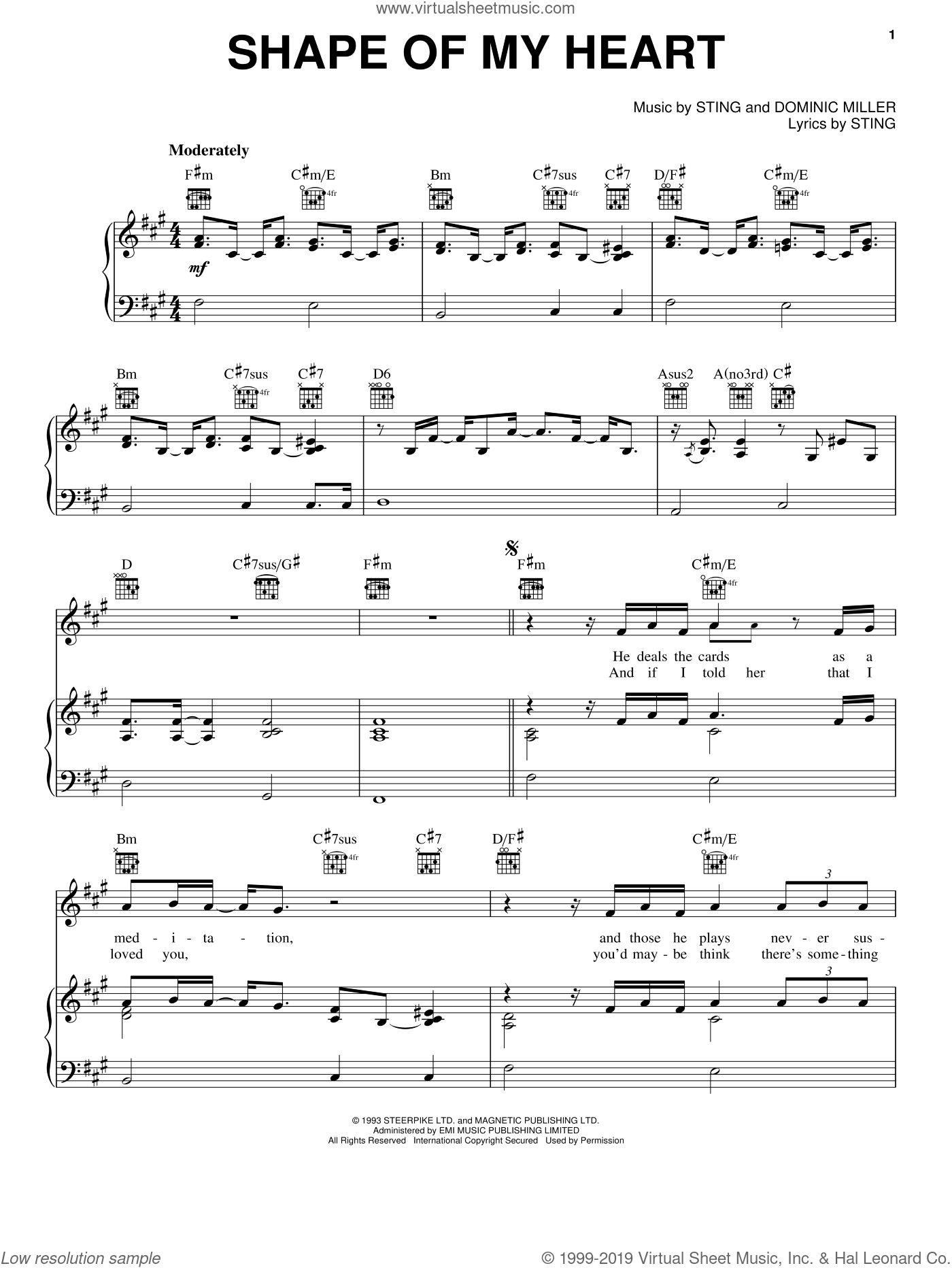 Sting Shape Of My Heart Sheet Music For Voice Piano Or Guitar