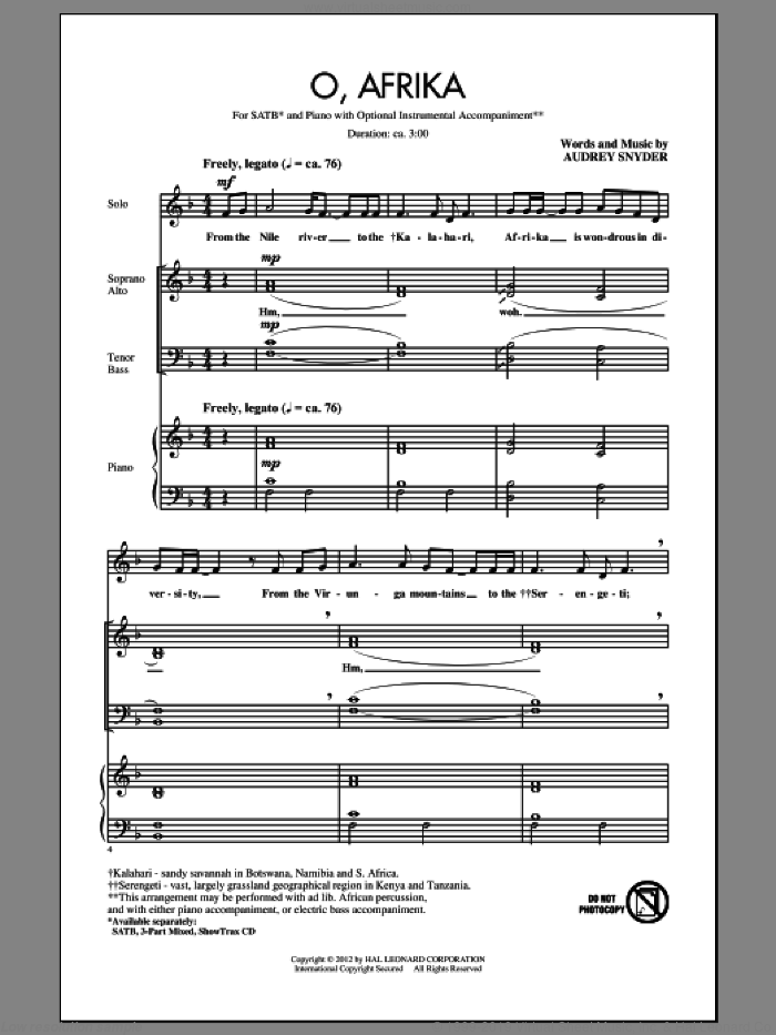 O, Afrika sheet music for choir (SATB: soprano, alto, tenor, bass)